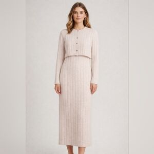 House of Harlow 1960 2 piece Blush Ribbed Knit Sweater Dress & Cropped Cardigan